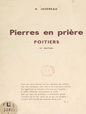 cover image of Pierres en prière, Poitiers